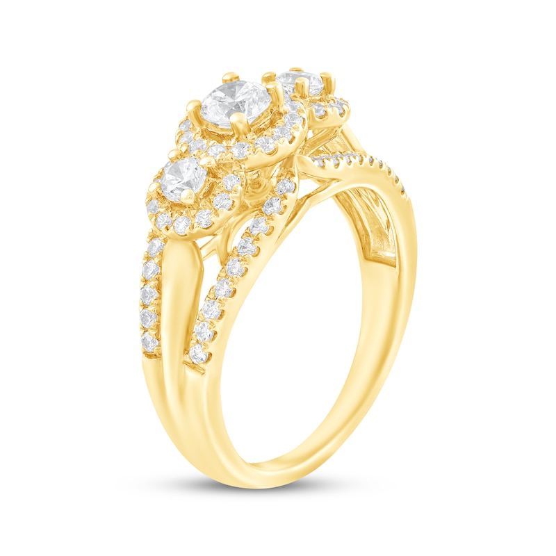 Main Image 2 of Round-Cut Diamond Three-Stone Engagement Ring 1 ct tw 14K Yellow Gold