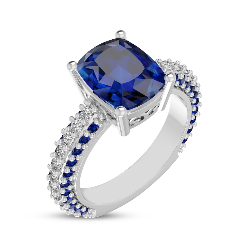 Main Image 2 of Cushion-Cut Blue Lab-Created Sapphire & White Lab-Created Sapphire Ring Sterling Silver