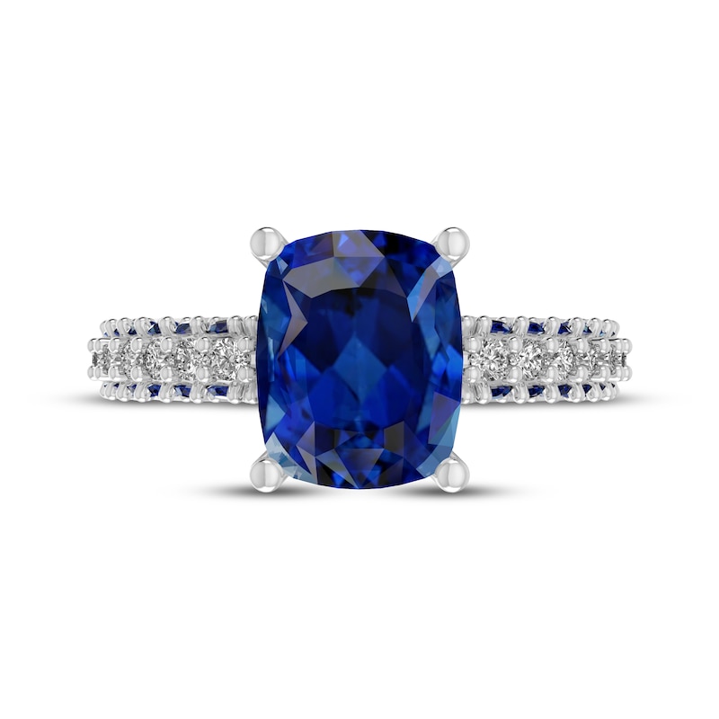 Main Image 3 of Cushion-Cut Blue Lab-Created Sapphire & White Lab-Created Sapphire Ring Sterling Silver