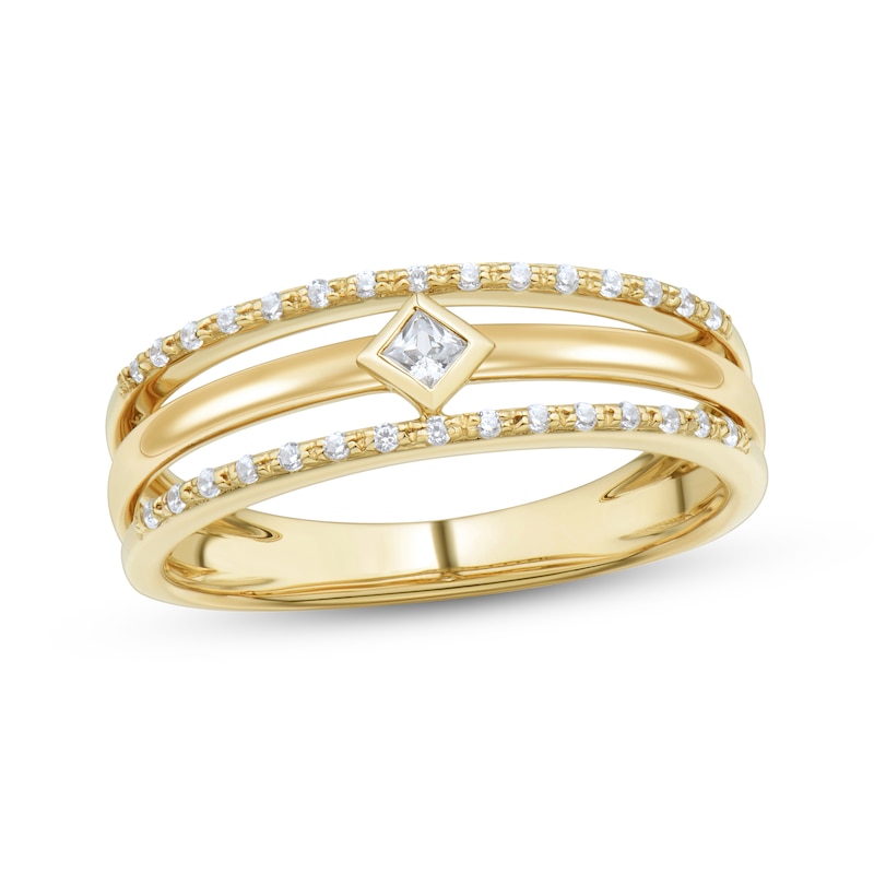 Main Image 1 of Princess & Round-Cut Diamond Three-Row Ring 1/6 ct tw 10K Yellow Gold