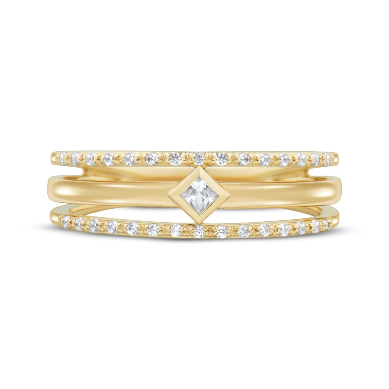 Main Image 3 of Princess & Round-Cut Diamond Three-Row Ring 1/6 ct tw 10K Yellow Gold