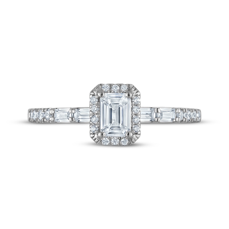 Main Image 3 of Emerald-Cut Diamond Halo Engagement Ring 3/4 ct tw 10K White Gold