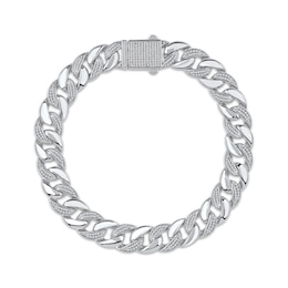 Diamond Cuban Curb Chain Bracelet 1-1/2 ct tw Sterling Silver 8.5&quot;