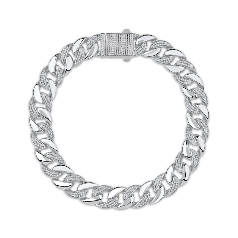 Main Image 1 of Diamond Cuban Curb Chain Bracelet 1-1/2 ct tw Sterling Silver 8.5&quot;