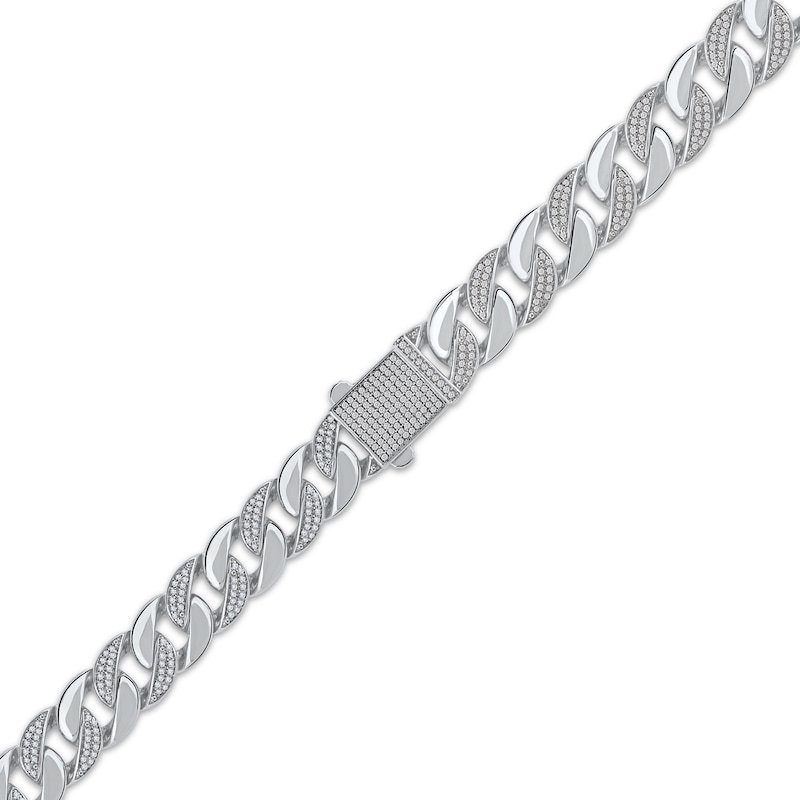 Main Image 2 of Diamond Cuban Curb Chain Bracelet 1-1/2 ct tw Sterling Silver 8.5&quot;