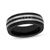 Thumbnail Image 1 of Men's Square-Cut Black Natural Sapphire Wedding Band Stainless Steel & Tungsten Carbide 8mm