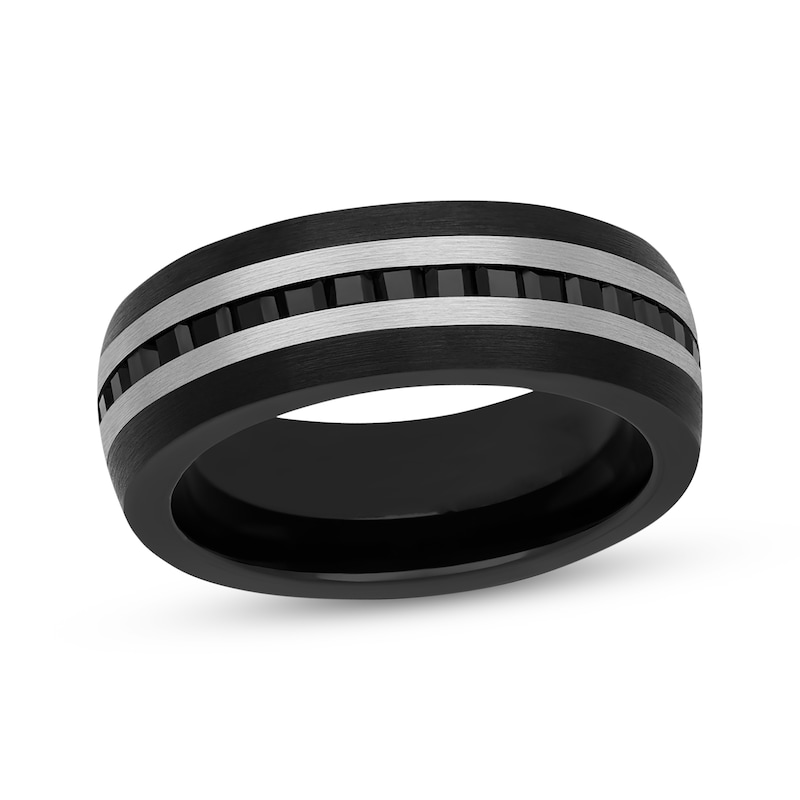 Main Image 1 of Men's Square-Cut Black Natural Sapphire Wedding Band Stainless Steel & Tungsten Carbide 8mm