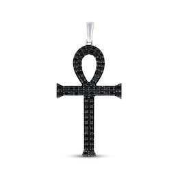 Men's Black Diamond Ankh Charm 3/4 ct tw Sterling Silver