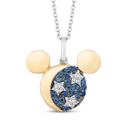 Disney Treasures Mickey Mouse Blue Sapphire & Diamond Celestial Necklace 1/15 ct tw Sterling Silver & 10K Yellow Gold 19&quot;