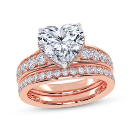 Adore Heart-Shaped Lab-Grown Diamond Double Hidden Halo Bridal Set 3 ct tw 14K Rose Gold