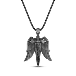 Men's Black Cubic Zirconia Sword & Wings Necklace Black Ion-Plated Stainless Steel 24&quot;