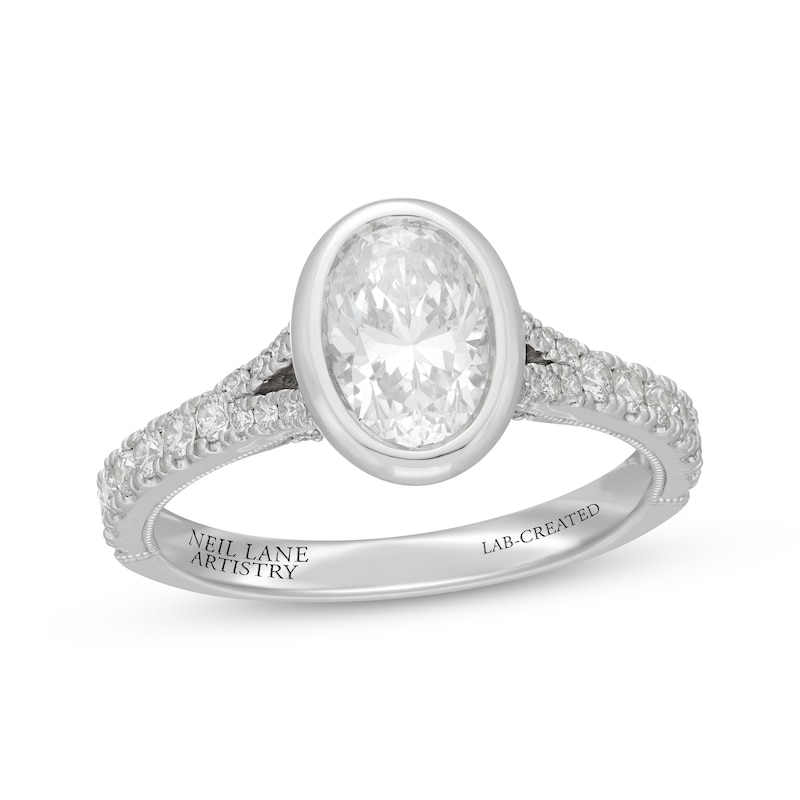 Main Image 1 of Neil Lane Artistry Oval-Cut Lab-Grown Diamond Bezel-Set Engagement Ring 1-1/2 ct tw 14K White Gold