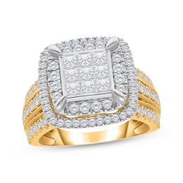Princess-Cut Multi-Diamond Double Frame Engagement Ring 2 ct tw 10K Yellow Gold