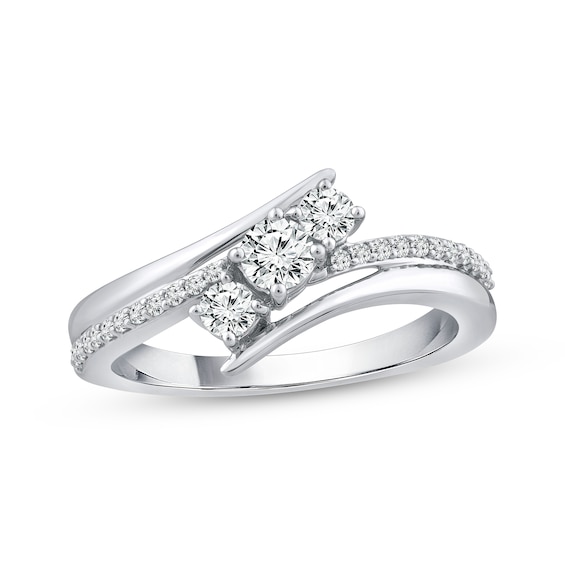 Diamond Three-Stone Bypass Ring 1/2 ct tw 10K White Gold