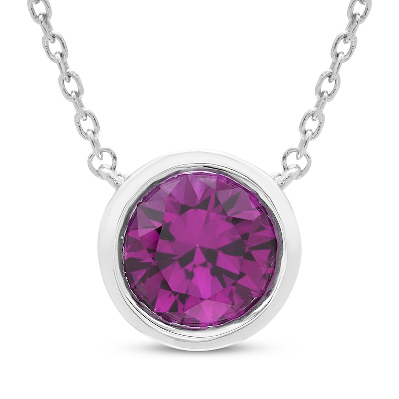 Main Image 1 of Amethyst Solitaire Bezel-Set Necklace Sterling Silver 18&quot;