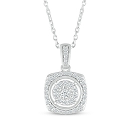 Diamond Cushion-Shaped Necklace 1/4 ct tw Sterling Silver 18&quot;