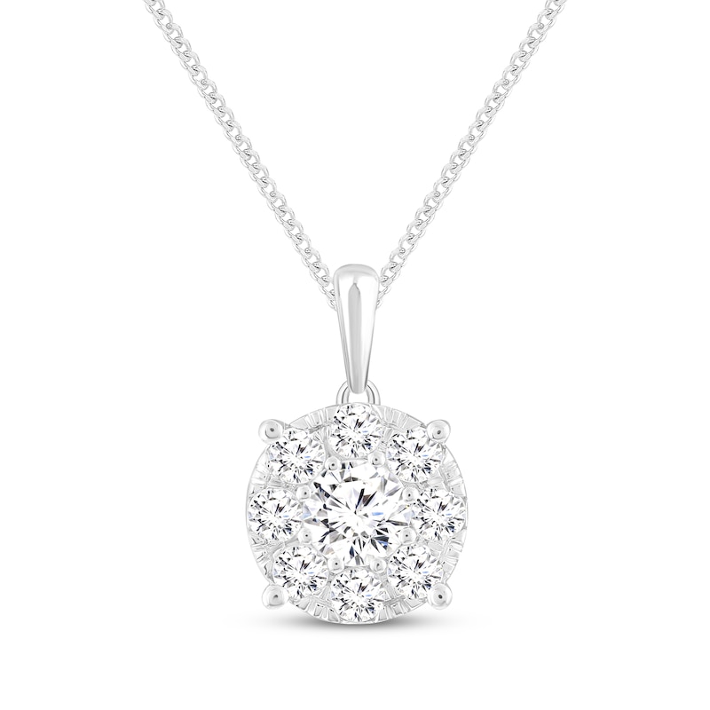 Multi-Diamond Halo Necklace 1 ct tw 14K White Gold 19"