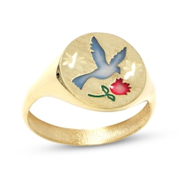 Enamel Dove Signet Ring 10K Yellow Gold Size 7