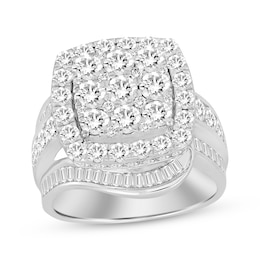 Baguette & Round-Cut Multi-Diamond Cushion-Shaped Ring 3-1/2 ct tw 10K White Gold