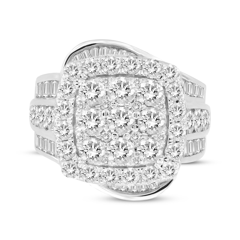 Baguette & Round-Cut Multi-Diamond Cushion-Shaped Ring 3-1/2 ct tw 10K White Gold