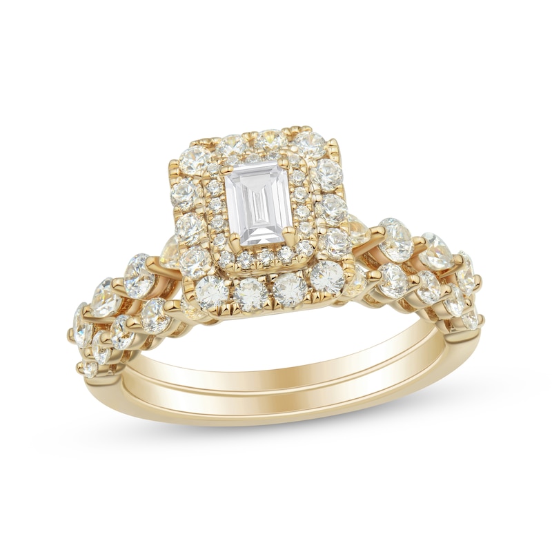 Emerald-Cut Diamond Double Halo Bridal Set 1-1/2 ct tw 14K Yellow Gold