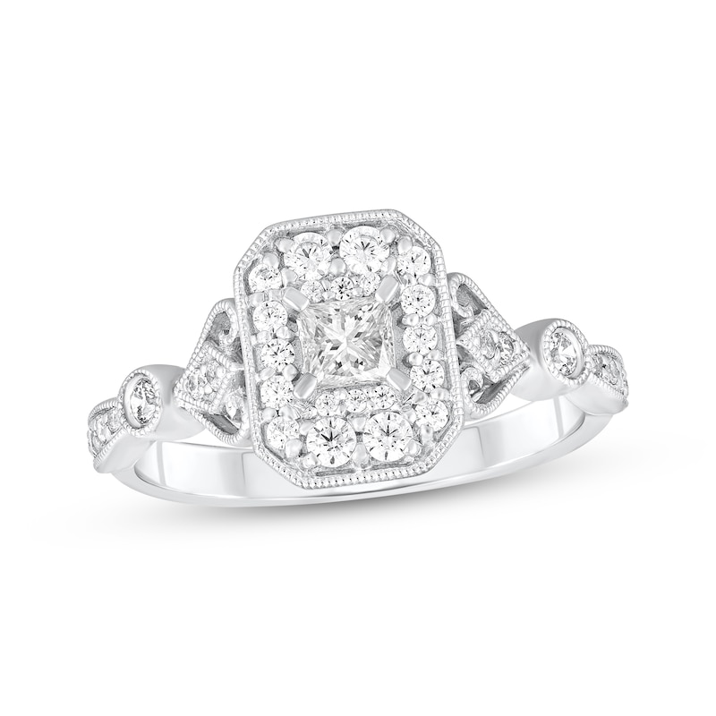 Main Image 1 of Princess-Cut Diamond Vintage-Inspired Engagement Ring 5/8 ct tw 14K White Gold