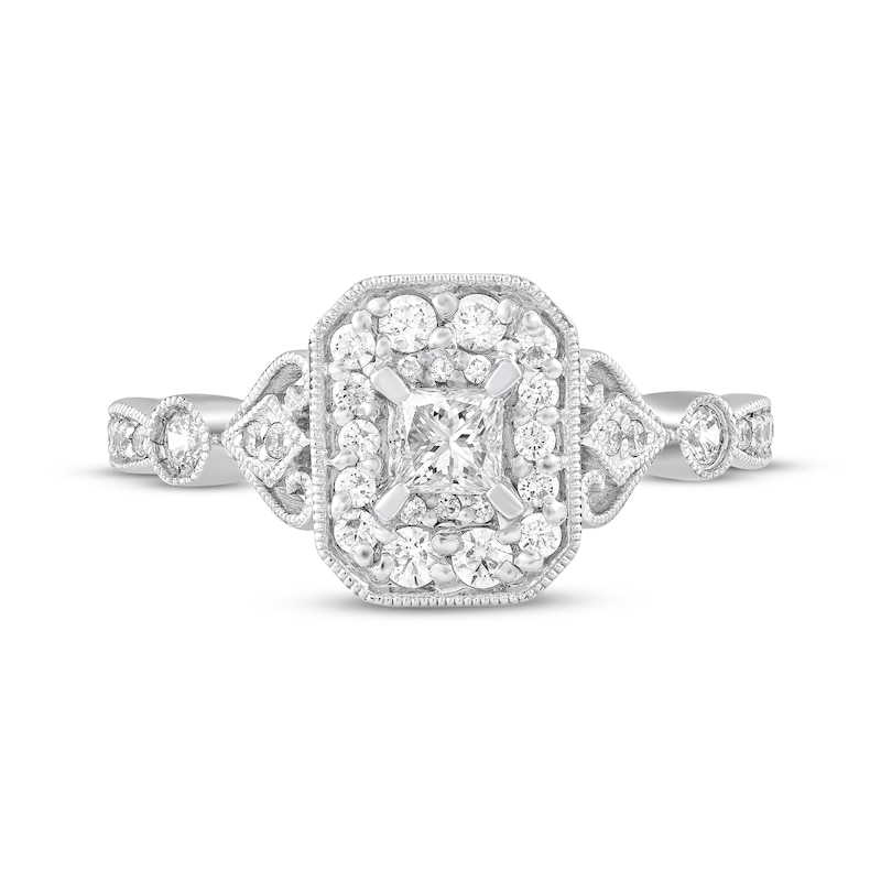 Main Image 3 of Princess-Cut Diamond Vintage-Inspired Engagement Ring 5/8 ct tw 14K White Gold