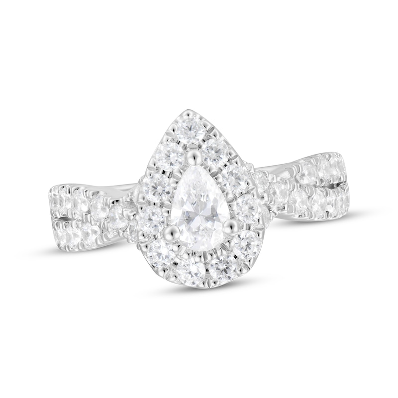 Main Image 1 of Pear-Shaped Diamond Halo Engagement Ring 1-1/2 ct tw 18K White Gold