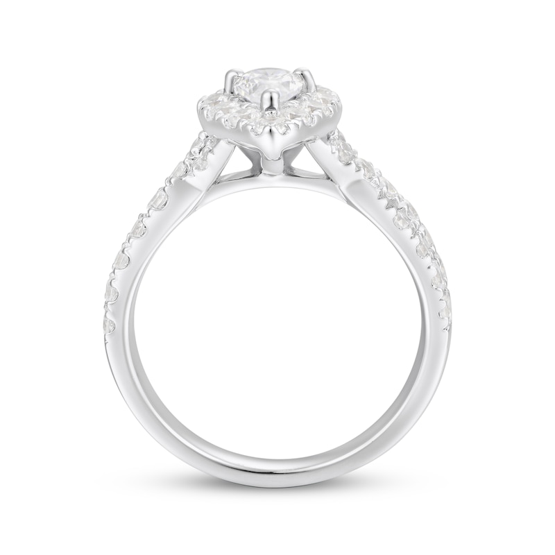 Main Image 3 of Pear-Shaped Diamond Halo Engagement Ring 1-1/2 ct tw 18K White Gold