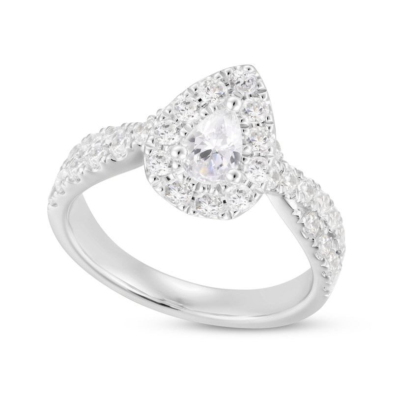 Main Image 4 of Pear-Shaped Diamond Halo Engagement Ring 1-1/2 ct tw 18K White Gold