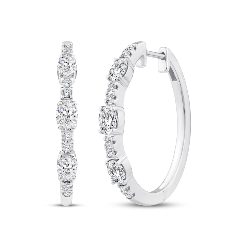 Main Image 1 of Memories, Moments, Magic Oval-Cut Lab-Created Diamond Three-Stone Hoop Earrings 1-1/2 ct tw 14K White Gold