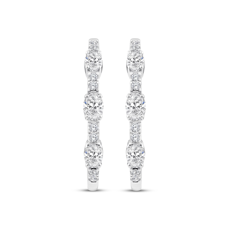 Main Image 2 of Memories, Moments, Magic Oval-Cut Lab-Created Diamond Three-Stone Hoop Earrings 1-1/2 ct tw 14K White Gold