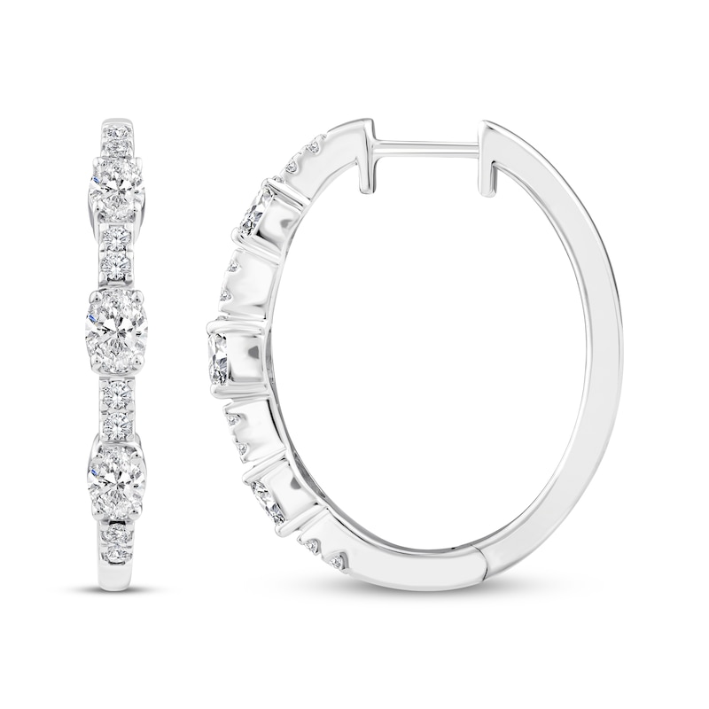 Memories, Moments, Magic Oval-Cut Lab-Grown Diamond Three-Stone Hoop Earrings 1-1/2 ct tw 14K White Gold