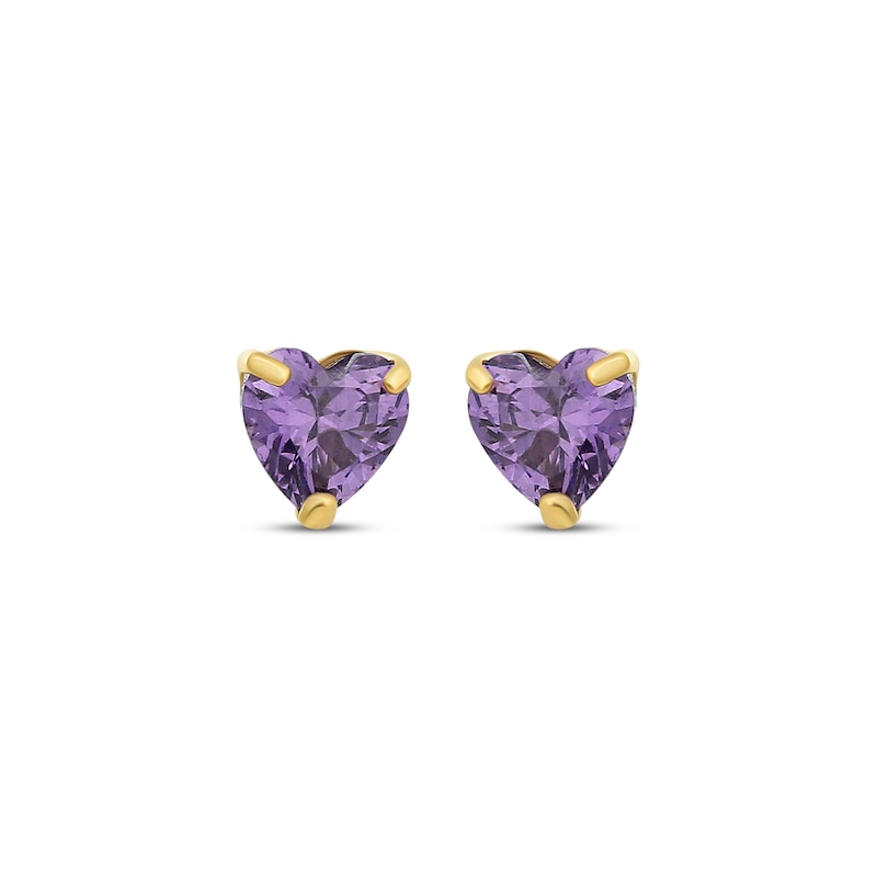 Main Image 2 of Children's Purple Cubic Zirconia Heart Solitaire Stud Earrings 14K Yellow Gold