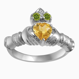 Couple's Color Claddagh Ring (3 Stones)