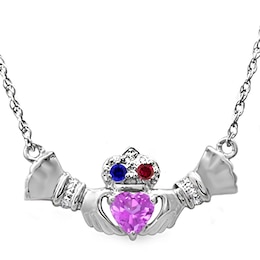 Couple's Color Claddagh Necklace (3 Stones)