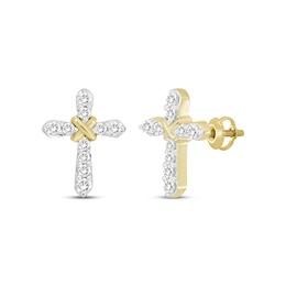 Diamond Cross Earrings 1/6 ct tw 10K Yellow Gold