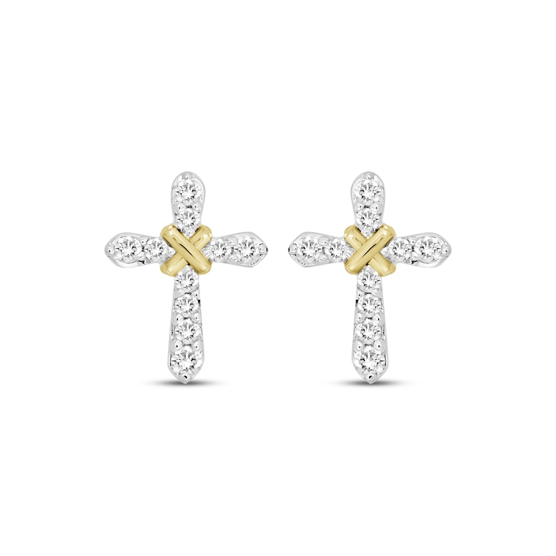 Diamond Cross Earrings 1/6 ct tw 10K Yellow Gold