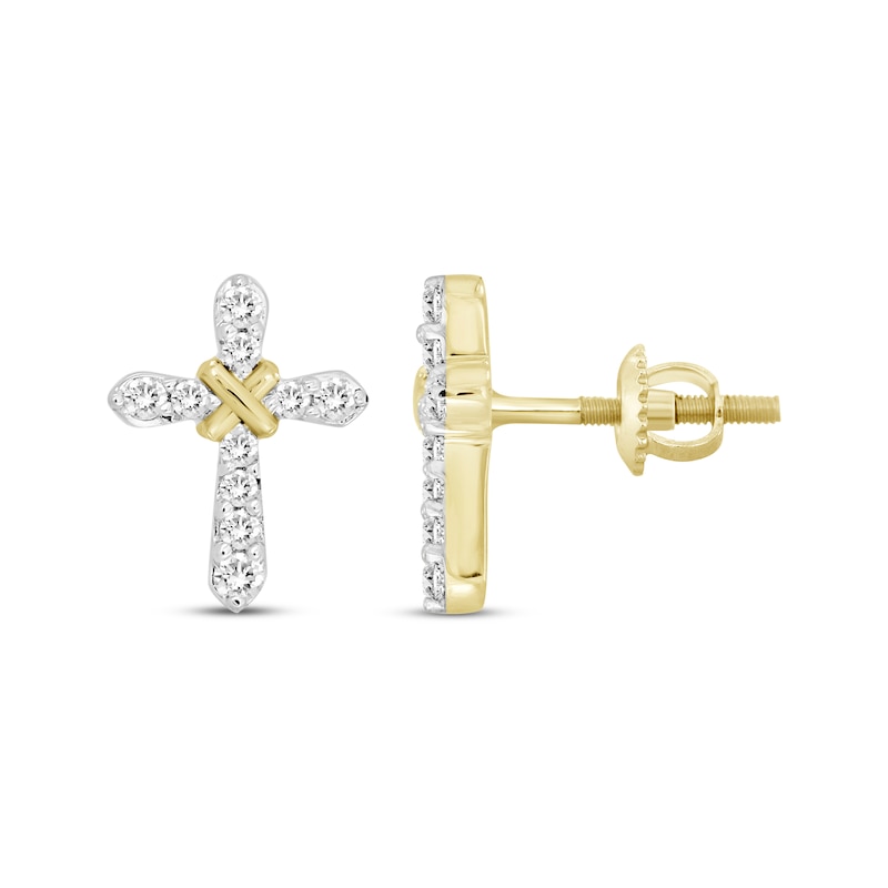 Diamond Cross Earrings 1/6 ct tw 10K Yellow Gold