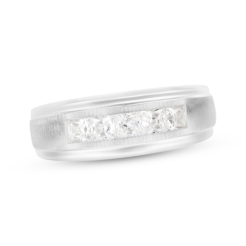 Main Image 1 of Men's Square-Cut Diamond Five-Stone Wedding Band 1 ct tw 10K White Gold