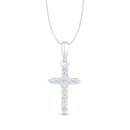 Diamond Cross Necklace 1/10 ct tw 10K White Gold 18&quot;