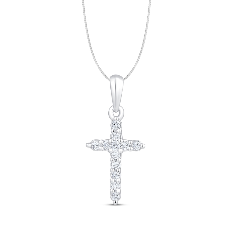 Main Image 1 of Diamond Cross Necklace 1/10 ct tw 10K White Gold 18&quot;