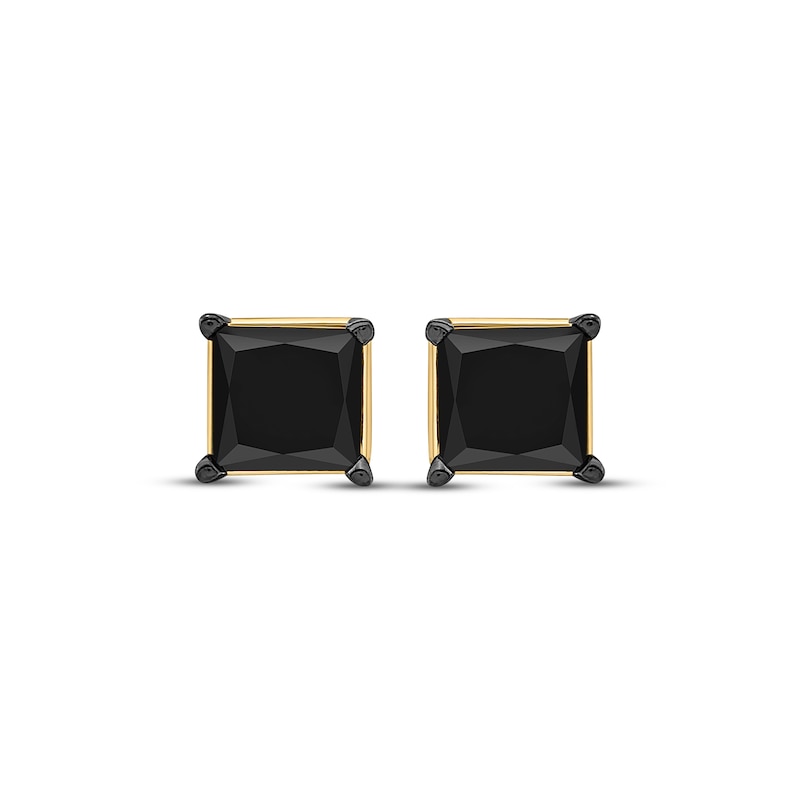 Princess-Cut Black Diamond Solitaire Stud Earrings 2 ct tw 10K Yellow Gold