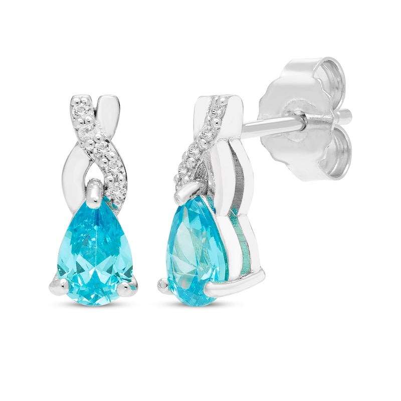 Main Image 4 of Pear-Shaped Swiss Blue Topaz & White Lab-Created Sapphire Twist Gift Set Sterling Silver