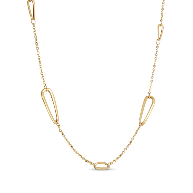 Hollow Twist Paperclip Station Necklace 10K Yellow Gold 20"