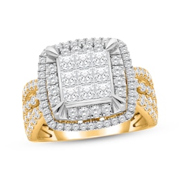 Princess-Cut Multi-Diamond Engagement Ring 2 ct tw 18K Yellow Gold