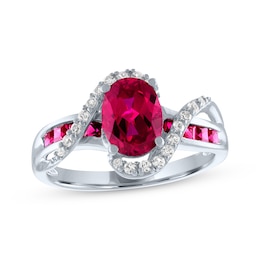 Oval-Cut Lab-Created Ruby & White Lab-Created Sapphire Bypass Ring Sterling Silver