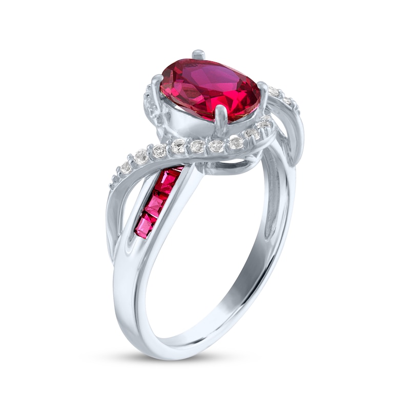 Main Image 2 of Oval-Cut Lab-Created Ruby & White Lab-Created Sapphire Bypass Ring Sterling Silver