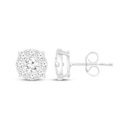 Multi-Diamond Halo Stud Earrings 1-1/2 ct tw 14K White Gold