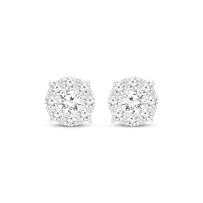 Multi-Diamond Halo Stud Earrings 1-1/2 ct tw 14K White Gold